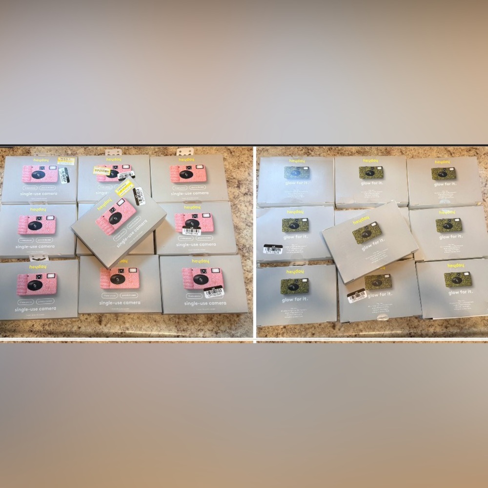 Lot of 10 Heyday Neon Smiley One-Time-Use Camera. Glows in the Dark *Party*